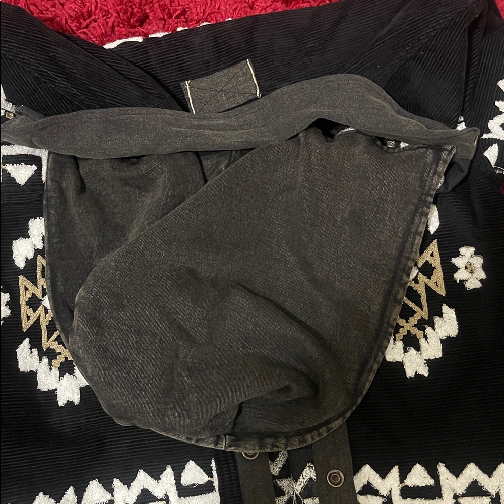 We The Free Black Corduroy Jacket/ Cardigan with White and Tan Patterns ) - Picture 3 of 11